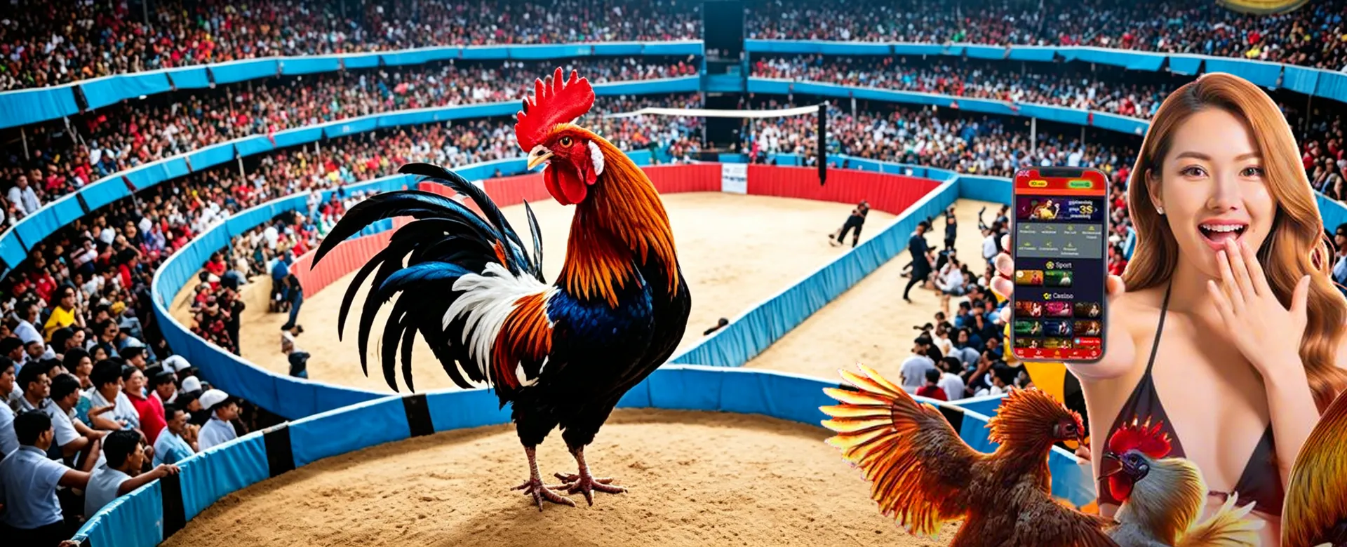 Dynamic shot of a sports stadium during a game with betting elements, capturing the excitement of vip777 sports betting.